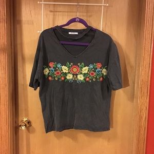 Zara Trafaluc floral embroidered shirt